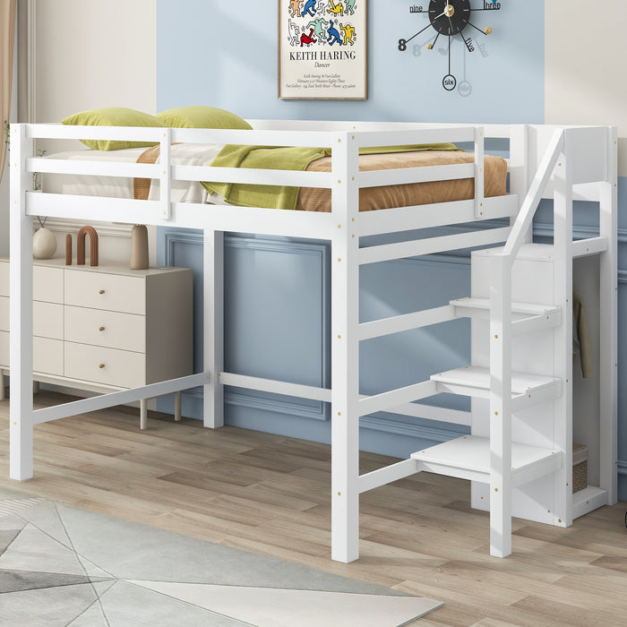 Full Size Loft Bed with Built-in Storage Wardrobe and Staircase, White(Old SKU:SM000527AAK) - DTYStore