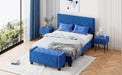 4-Pieces Bedroom Sets Queen Size Upholstered Bed Frame with Rivet Design,Nightstands and Tufted Storage Ottoman,Blue