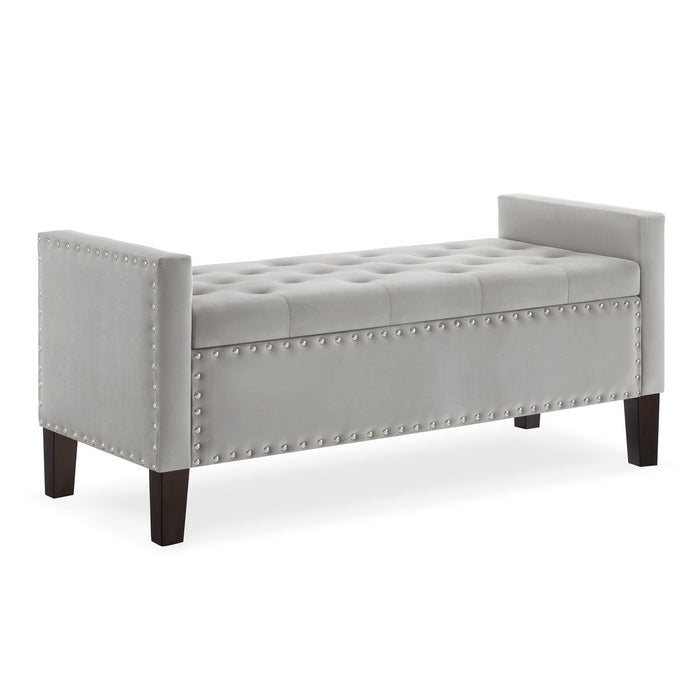 Upholstered Tufted Button Storage Bench with Nails Trim, Entryway Living Room Soft Padded Seat