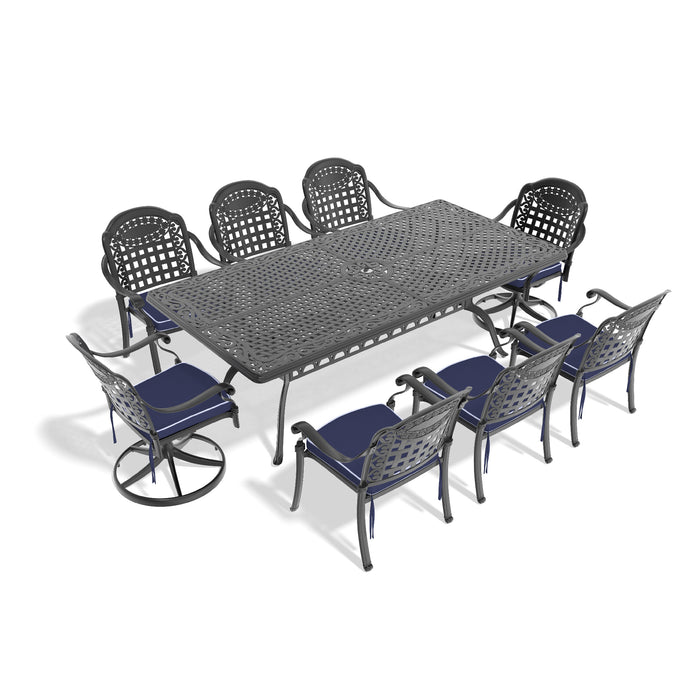 9-Piece All-Weather Cast Aluminum Dining Set, Include 2 Swivel Chairs,6 Dining Chairs and Rectangular Table With Black Frame - DTYStore