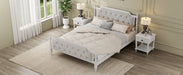 Traditional Style Solid Wood Bed Frame with Upholstered Tufted Headboard,No Box Spring Needed,Queen Size, Antique White - DTYStore