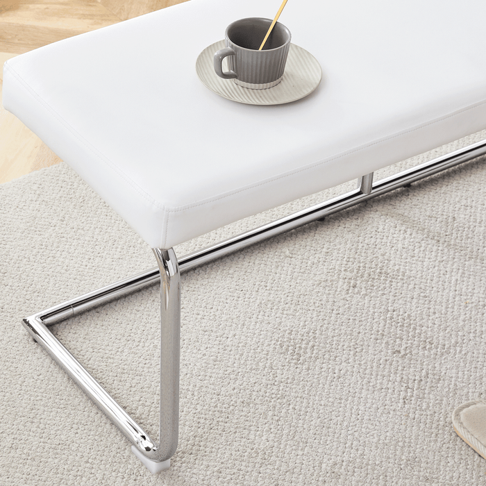 White Shoe Changing Stool, Silver Metal Legs, Sofa Stool Dining Chair, suitable for bedroom ,fitting room, storage room, dining room, living room.