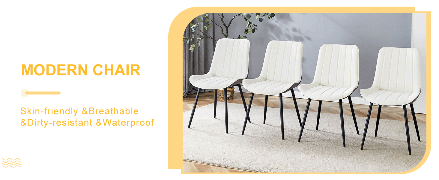 Extended Seat Cushion PU Dining Chair Set - Four Pieces.Smooth line design.Can integrate well into various modern home decoration styles.White and Dark Gray Splicing Colors. - DTYStore