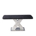 Modern Square Dining Table,Stretchable,Printed Black Marble Table Top+MDF White X-Shape Table Leg with Metal Base