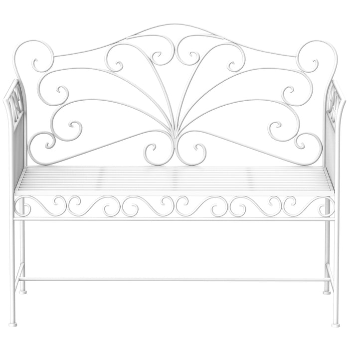 Outsunny 43' Garden Bench, Outdoor Patio Bench with Armrests, Metal Porch Bench for Backyard, Poolside, Lawn, Cream White - DTYStore