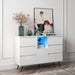 Living Room Sideboard Storage Cabinet White High Gloss with LED Light, Modern Kitchen Unit Cupboard Buffet Wooden Storage Display Cabinet