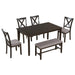 TREXM 6-Piece Kitchen Dining Table Set Wooden Rectangular Dining Table, 4 Fabric Chairs and Bench Family Furniture (Espresso)