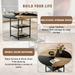 47.3-inch diameter modern splicing circular dining table - double-layer storage, wood and black fan-shaped diagonal color matching design, interpreting home aesthetics and practicality. - DTYStore