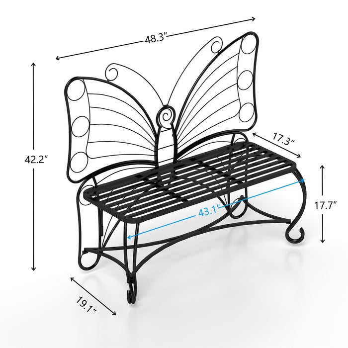 Butterfly Cast Metal Garden Bench, Outdoor Bench Patio Seat, Park Bench Outdoor Seating for Garden, Yard, Park, Entryway - DTYStore