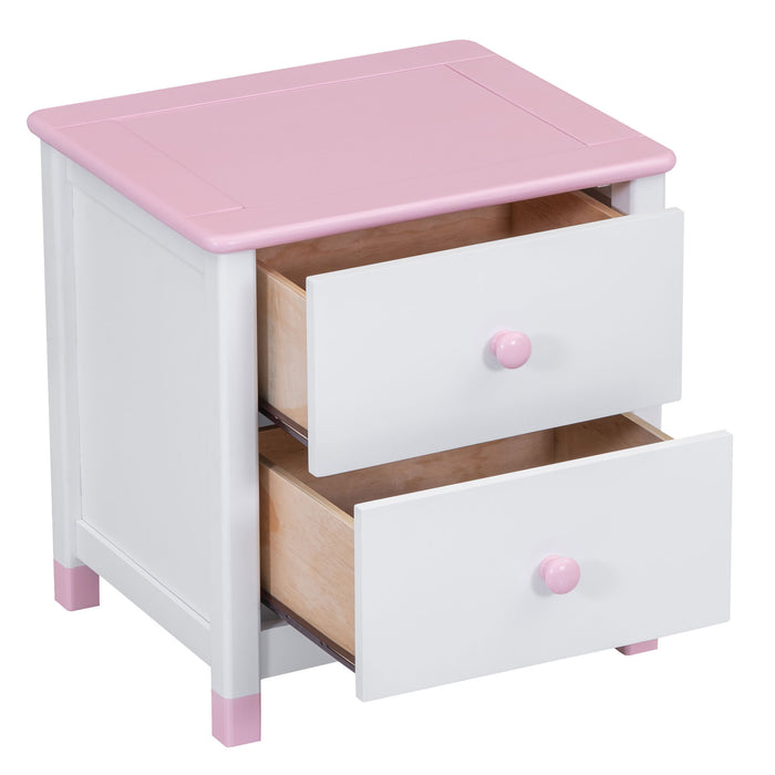 Wooden Nightstand with Two Drawers for Kids,End Table for Bedroom,White+Pink(Old SKU: WF297965AAH) - DTYStore