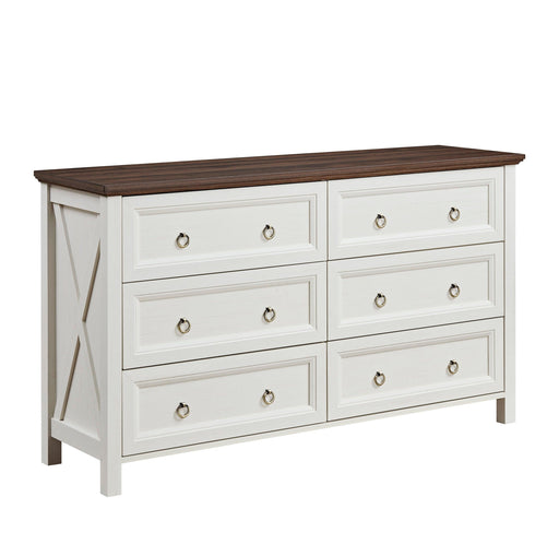 Farmhouse 6 Drawers Dresser for Bedroom, Wood Rustic Wide Chest of Drawers, Storage Dressers Organizer for Bedroom, Living Room, Hallway - DTYStore