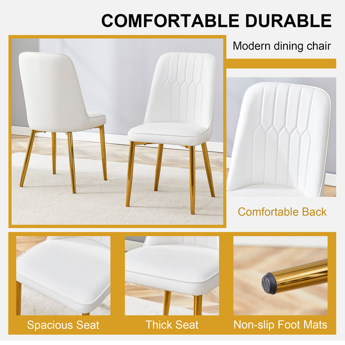 2 modern dining chairs, sleek PU leather backrest, and gold metal legs bring a comfortable home experience to the kitchen, bedroom, and office.W1151P183322 - DTYStore
