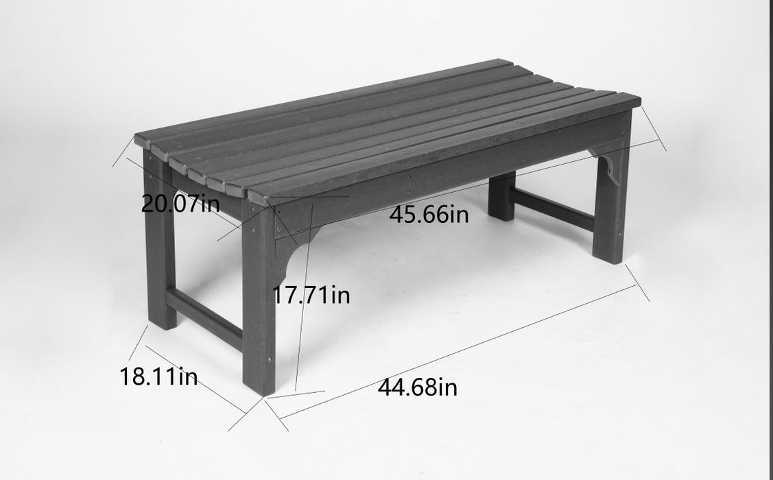 Backless HDPE Adirondack Bench with Wood Texture, Poly Lumber Seat for Patio, Backyard, Balcony, All Weather Resistant with UV Protection, Black - DTYStore