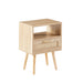 15.75" Rattan End table with drawer and solid wood legs, Modern nightstand, side table for living room, bedroom,natural - DTYStore