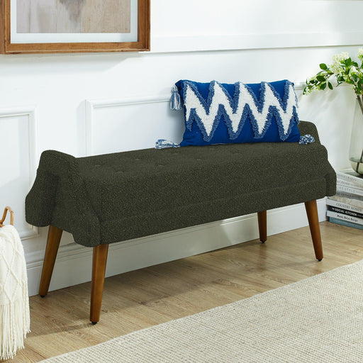 Modern Living Room Bench, made of looped yarn fabric, with soft cushion, irregular geometric armrests, and rubber wooden legs, suitable for living rooms, bedrooms, and entrances-green - DTYStore