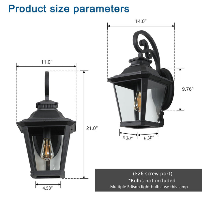 Large Outdoor Wall Sconce Lights with Clear Glass Can support multiple types of light bulbs 1pack - DTYStore