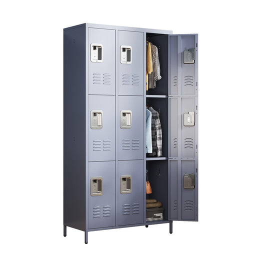 9 Door 72"H Metal Lockers With Lock for Employees,School,Office,Gym,Bedroom,Storage Locker Cabinet,Gray,Assembly Required - DTYStore