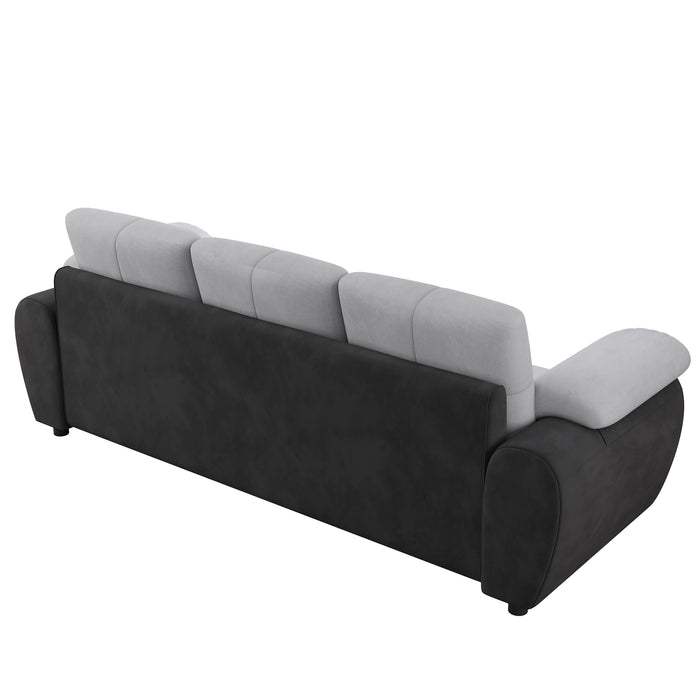 81.9″ Large size Three Seat Sofa,Modern Upholstered,Black leather paired with light gray velvet - DTYStore