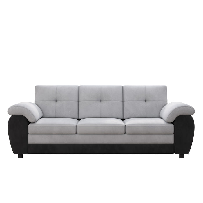 81.9″ Large size Three Seat Sofa,Modern Upholstered,Black leather paired with light gray velvet - DTYStore