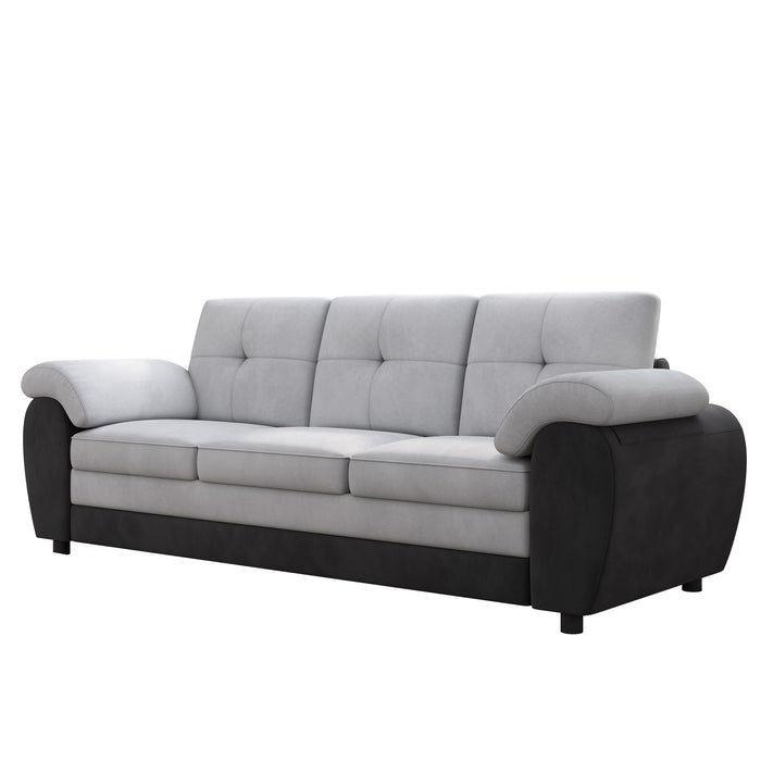 81.9″ Large size Three Seat Sofa,Modern Upholstered,Black leather paired with light gray velvet - DTYStore