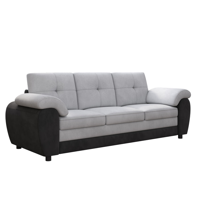81.9″ Large size Three Seat Sofa,Modern Upholstered,Black leather paired with light gray velvet - DTYStore