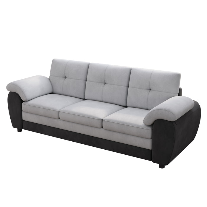 81.9″ Large size Three Seat Sofa,Modern Upholstered,Black leather paired with light gray velvet - DTYStore