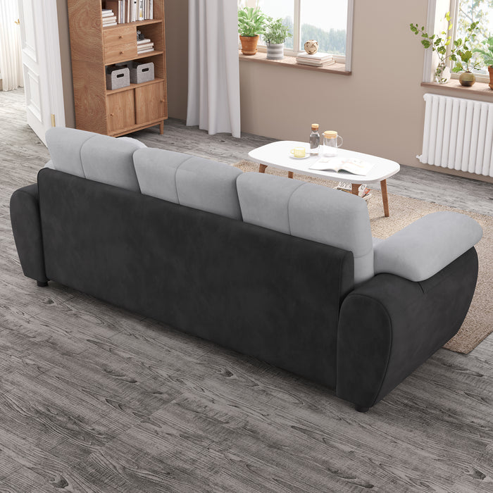 81.9″ Large size Three Seat Sofa,Modern Upholstered,Black leather paired with light gray velvet - DTYStore