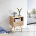 15.75" Rattan End table with drawer and solid wood legs, Modern nightstand, side table for living room, bedroom,natural - DTYStore