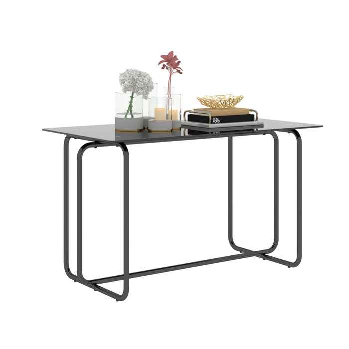 Rectangle Dining Table with Metal Frame, Tempered Glass for Kitchen Room Black