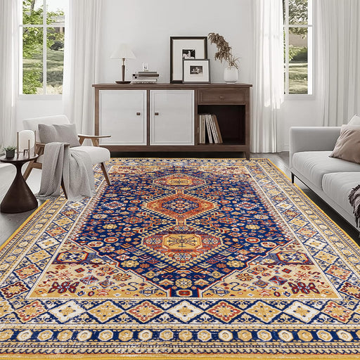 Area Rug 6x9 Vintage Bohemia Large Persian Non-slip Washable Rug For Living Room Kitchen Bedroom Living Room Abstract Geometrical Blue/Yellow - DTYStore