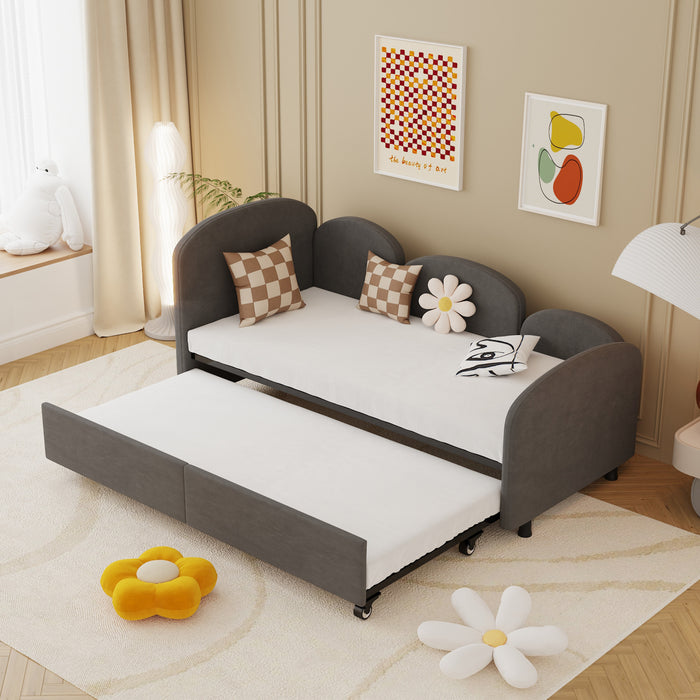 Twin Size Twin Size Bed frames With An Another Bed frame, Velvet Upholstered Daybed, Modern Sofa Bed Daybed Frame for Bedroom Living Room, Suitable for Living Room, Kids Room, Bedroom (Ddry Gray) - DTYStore