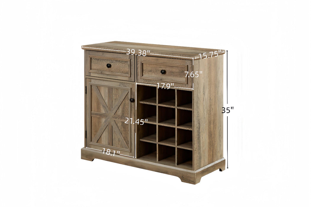 Farmhouse Buffet Cabinet with Storage Sideboard with 2 Drawers, Wine Bar Cabinet with Removable Wine Racks Storage Shelves, Liquor Coffee Bar Cupboard for Kitchen, Dining Room, Gray Wash39.37*15.75*34