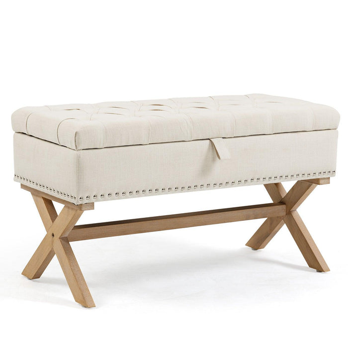 35 Inch Storage Ottoman Bench with Button-Tufted Design and Linen Storage