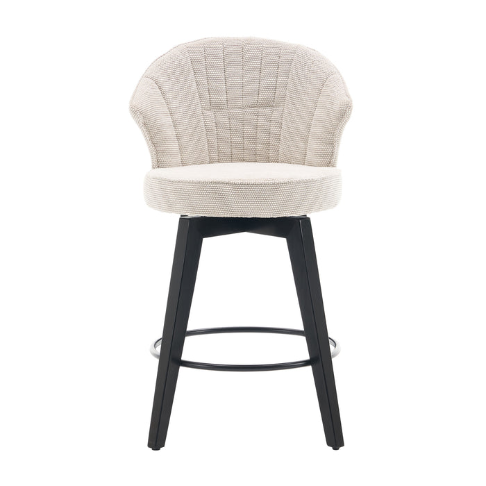008-Wing Back Swivel Bar Stools Set of 2 - 25' Counter Height Adjustable Stools with Solid Wood Legs & Chenille Upholstery, Leveling Feet for Kitchen Island, Home Pub or Dining Room, White - DTYStore