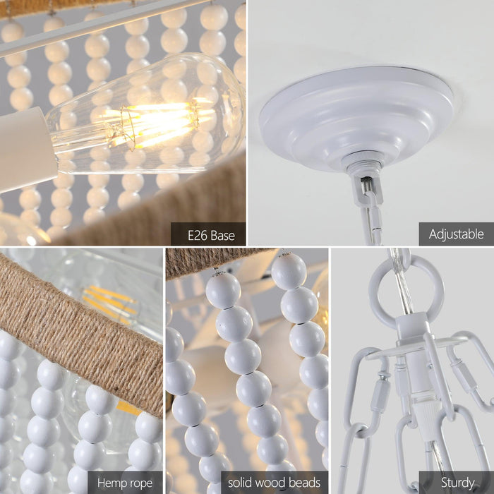 Bohemian style Wood Beaded Chandelier Oak White - DTYStore
