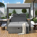 2-Piece Rattan Outdoor Patio Bench Lounge Roof Set with UV Protection Fabric & Cushions