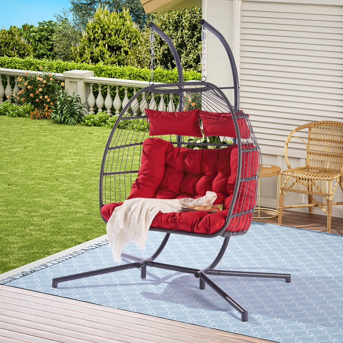 2 Person Outdoor Rattan Hanging Chair Patio Wicker Egg Chair - DTYStore