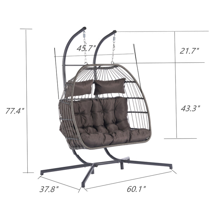 2 Person Outdoor Rattan Hanging Chair Patio Wicker Egg Chair - DTYStore