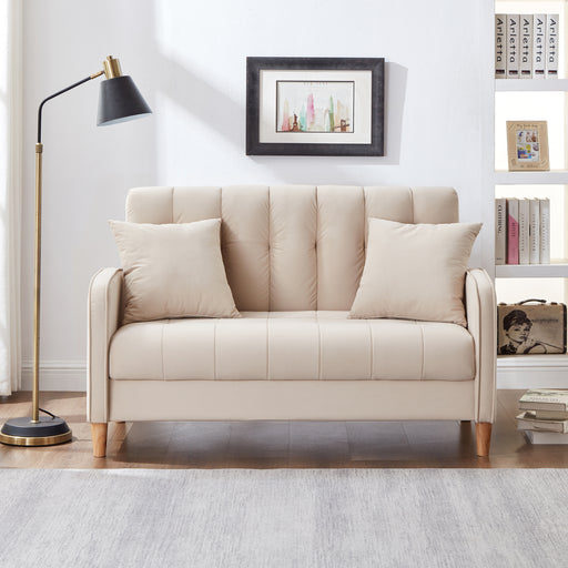 Modern Design Couch for Living Room Department Small Space Loveseat Smooth Velvet Upholstered Tufted Sofa Beige - DTYStore
