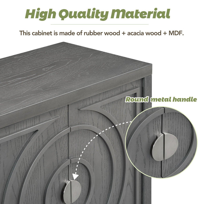 Retro Sideboard Door with Circular Groove Design and Round Metal Door Handle for Entrance, Dining Room, Living Room - DTYStore