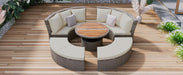 Patio 5-Piece Round Rattan Sectional Sofa Set All-Weather PE Wicker Sunbed Daybed with Liftable Table and Washable Cushions for Outdoor Poolside