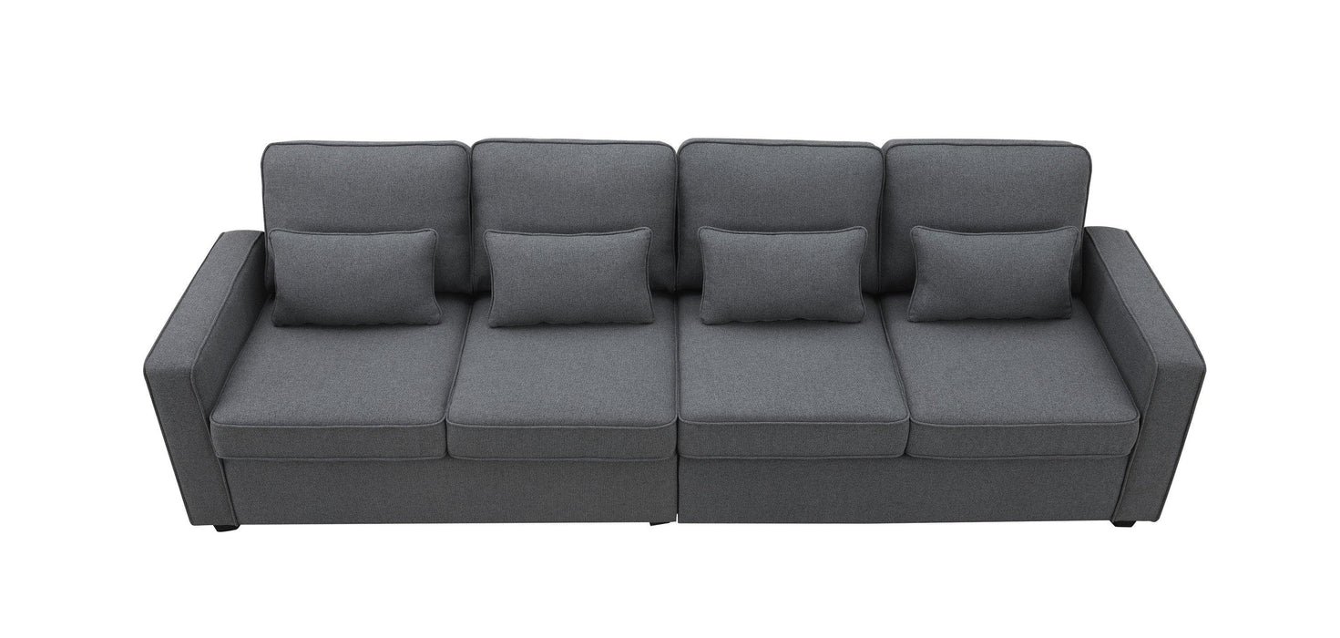 Modern Linen Fabric Sofa with Armrest Pockets and Pillows, Minimalist Style Couch