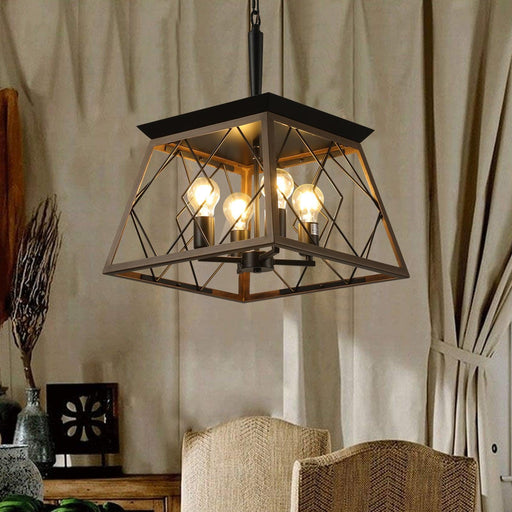 4-Light Farmhouse Chandelier Vintage Antique Chandeliers Light Fixture For Kitchen Dining Room Living Room Walnut (No bulbs) - DTYStore