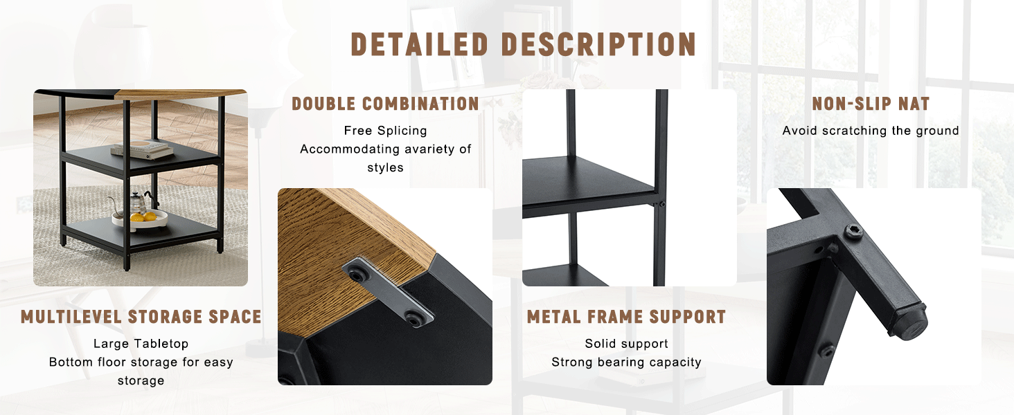 47.3-inch diameter modern splicing circular dining table - double-layer storage, wood and black fan-shaped diagonal color matching design, interpreting home aesthetics and practicality. - DTYStore