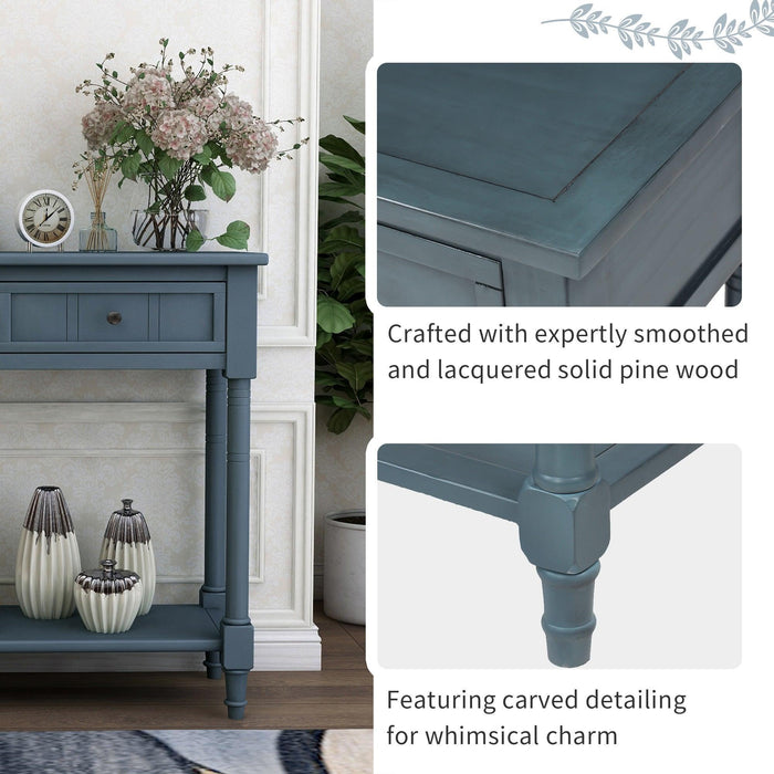 TREXM Daisy Series Console Table Traditional Design with Two Drawers and Bottom Shelf (Navy)