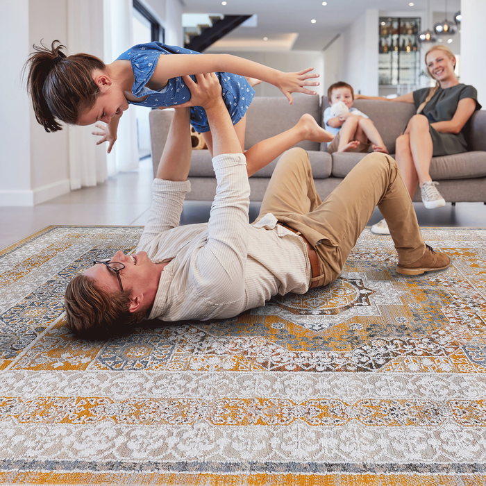 DTY Signature Collection 6X9 Cream/Ivory /Medallion Non-Shedding Living Room Bedroom Dining Home Office Stylish and Stain Resistant Area Rug - DTYStore