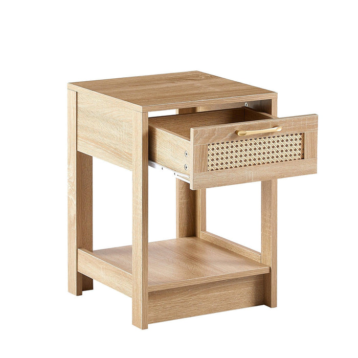 15.75" Rattan End table with drawer, Modern nightstand, side table for living room, bedroom,natural - DTYStore