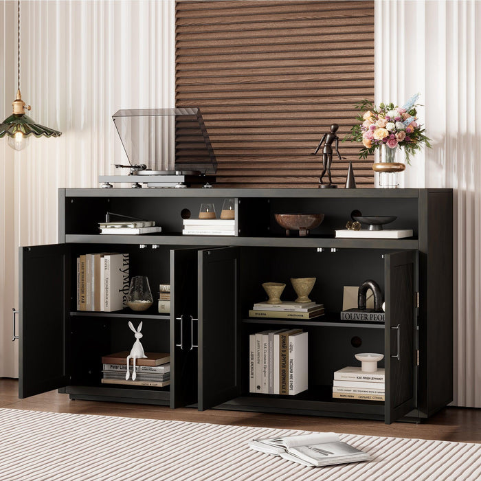 TREXM 4-door Classic Sideboard with Open Storage and Adjustable Shelves Perfect for kitchens, living rooms (Grey Brown)