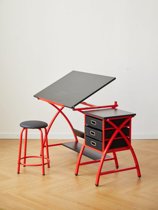 Drafting Table Red With Stool - DTYStore