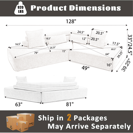 128"Minimalist Cloud Sectional Couch ,Modern Couches ,4-Seater ,No Assembly,Two modular sofa,Boucle Teddy Fabric, upholstered , anti-wrinkle fabric,Brown - DTYStore